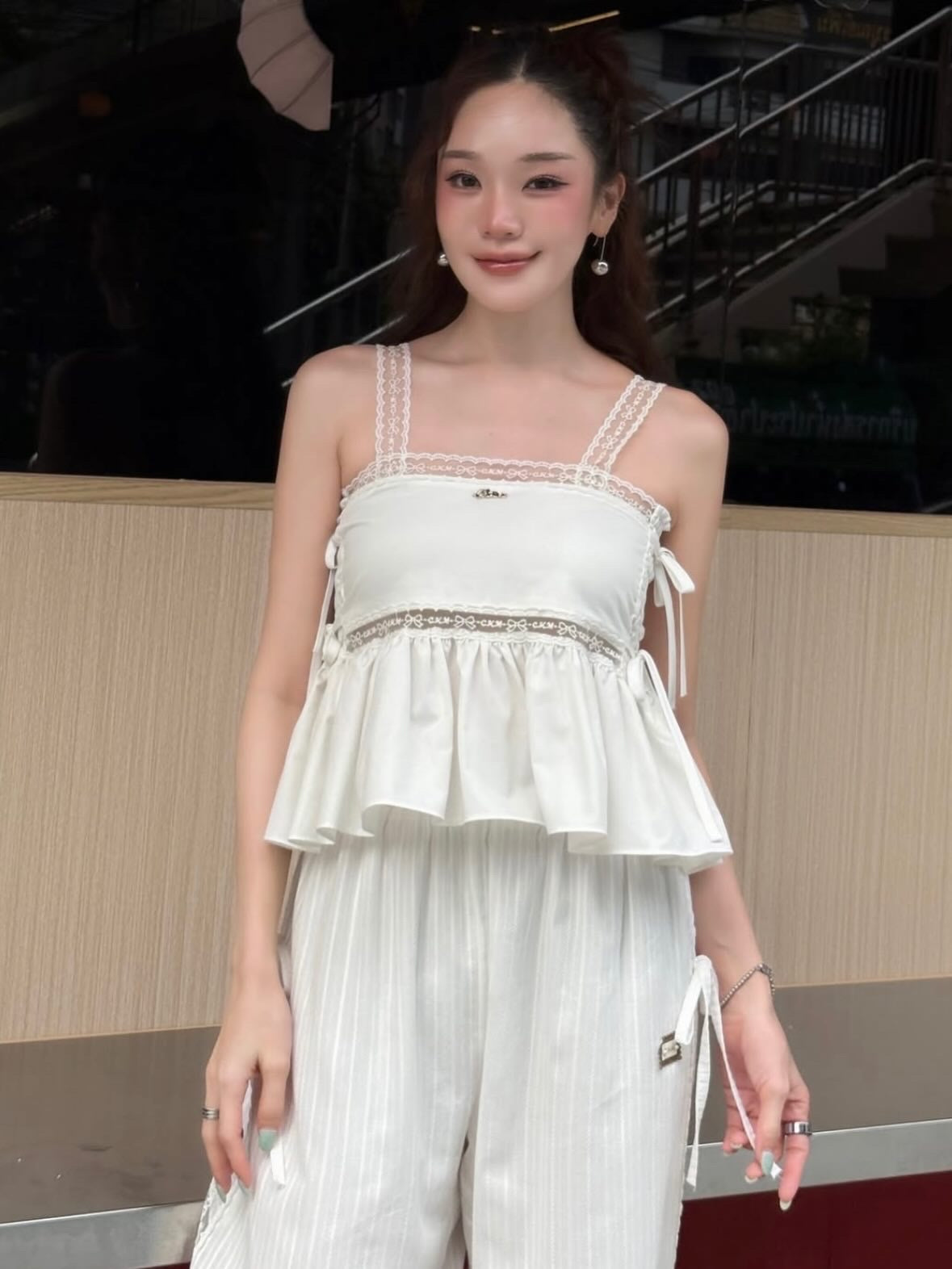 ♡預訂♡浪漫印花Lace蝴蝶結綁帶背心