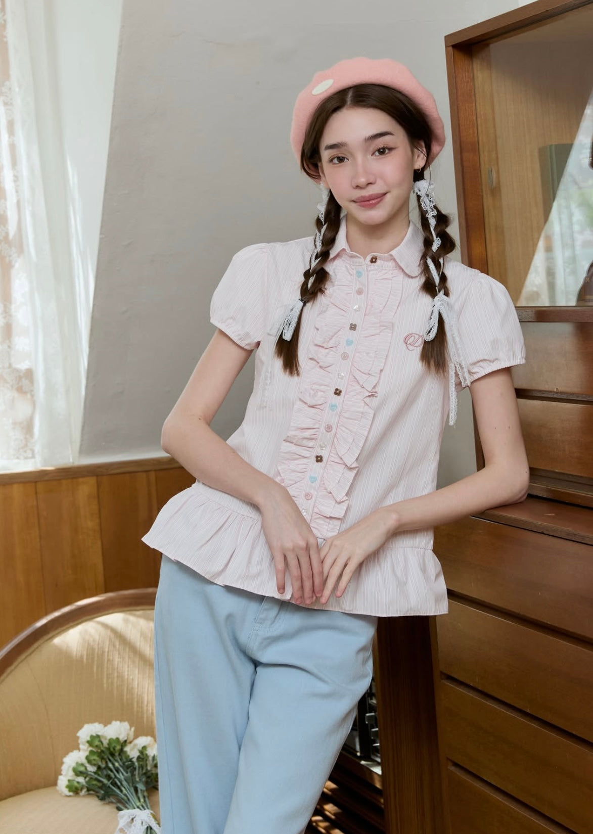 ♡預訂♡ 超可愛Ruffle邊間條襯衫🎀