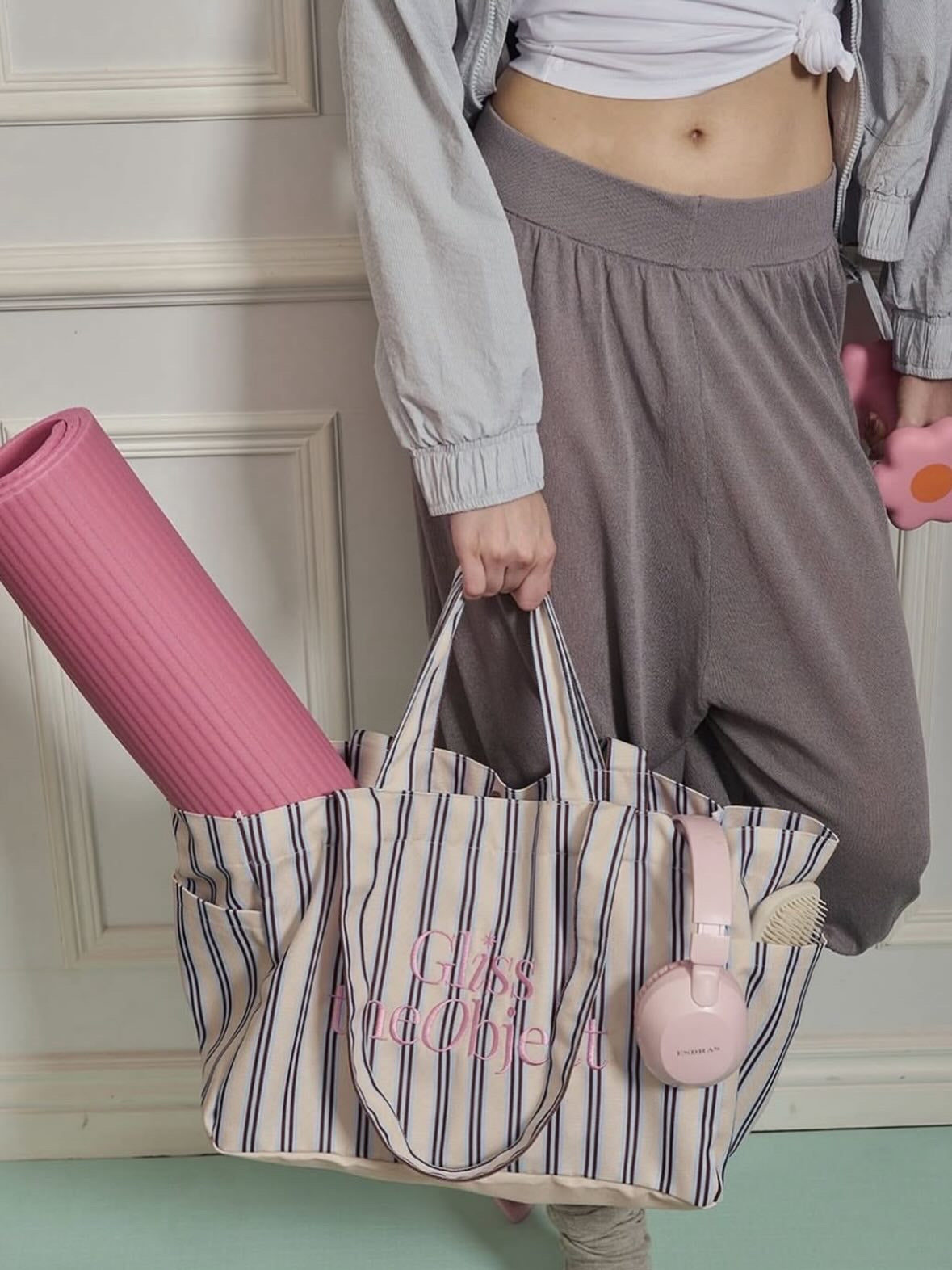 ♡預訂♡美式間條超大容量 canvas bag✨