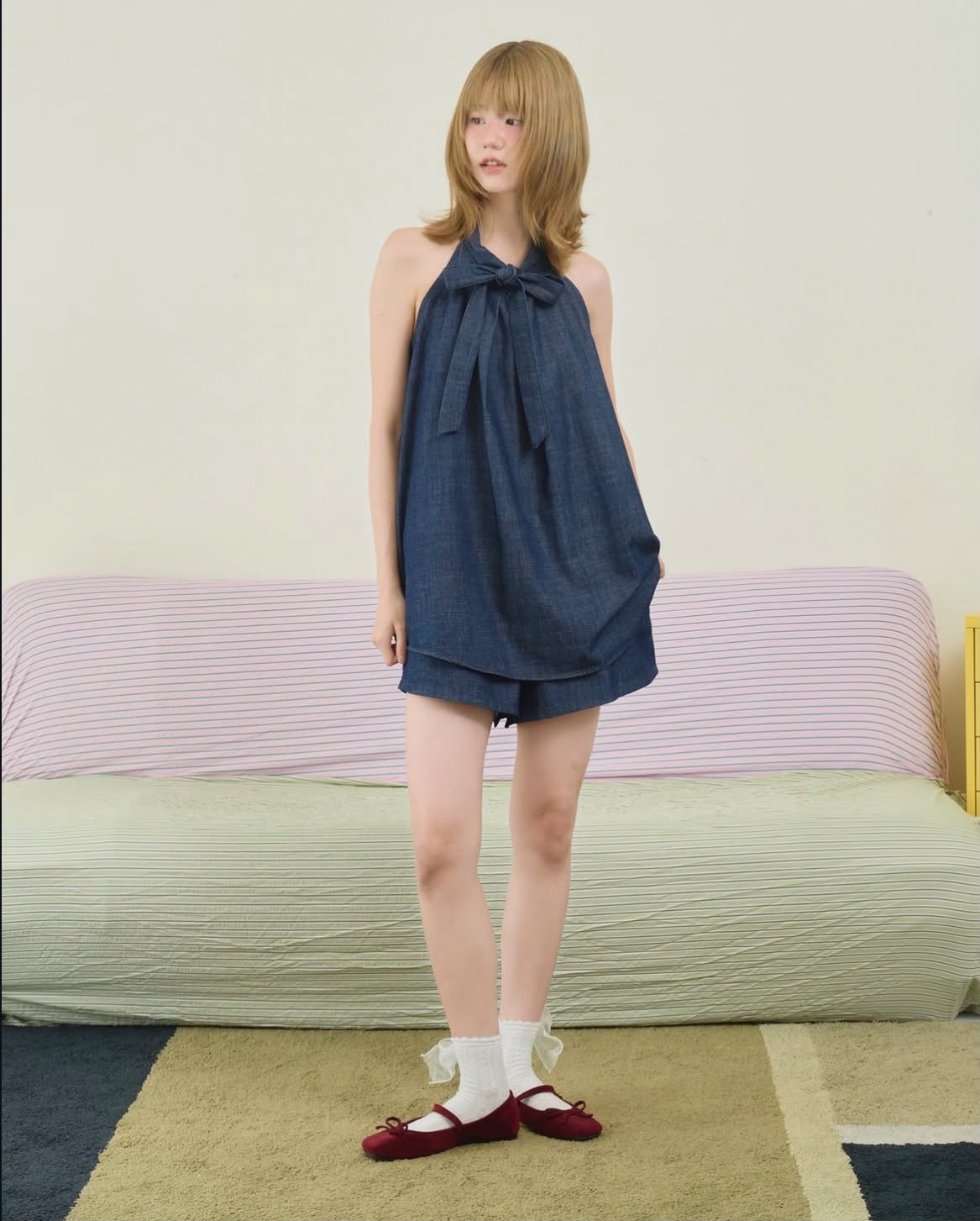 ♡預訂♡ 溫柔感少女蝴蝶結牛仔套裝