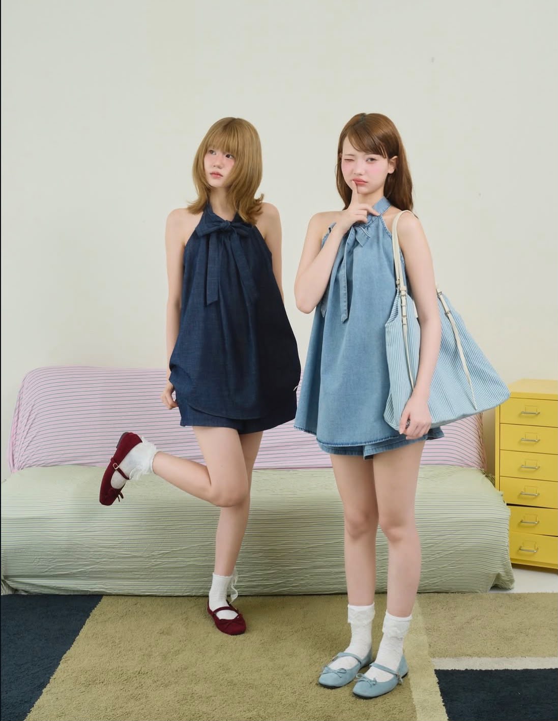♡預訂♡ 溫柔感少女蝴蝶結牛仔套裝