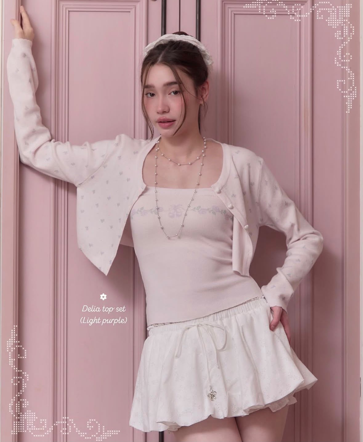♡預訂♡ 法式溫柔系少女復古小碎花針織兩件套裝