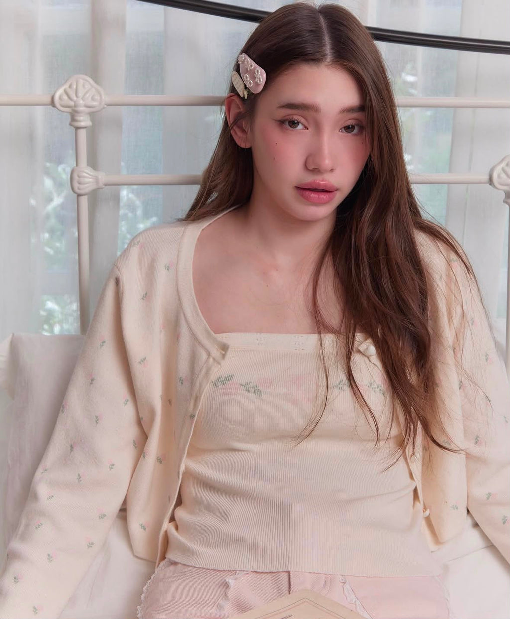 ♡預訂♡ 法式溫柔系少女復古小碎花針織兩件套裝