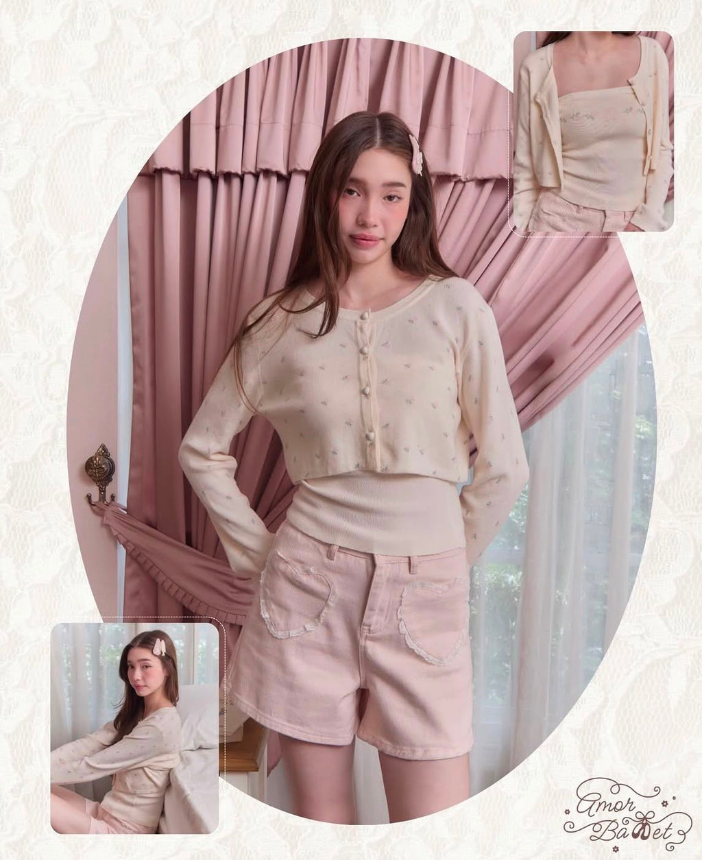 ♡預訂♡ 法式溫柔系少女復古小碎花針織兩件套裝