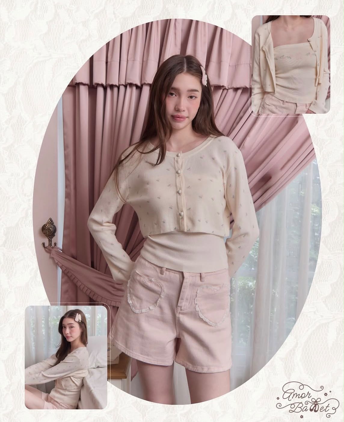 ♡預訂♡ 法式溫柔系少女復古小碎花針織兩件套裝