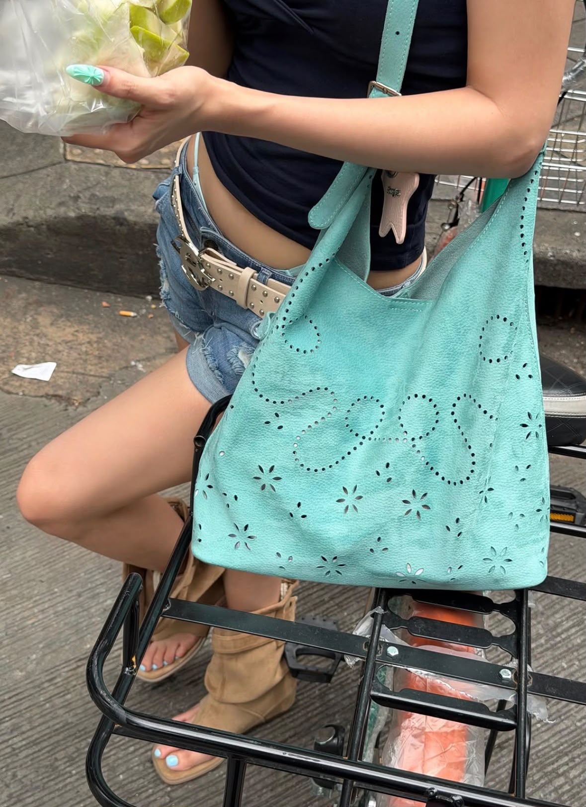 ♡預訂♡ 可愛糖果色通花真皮手袋