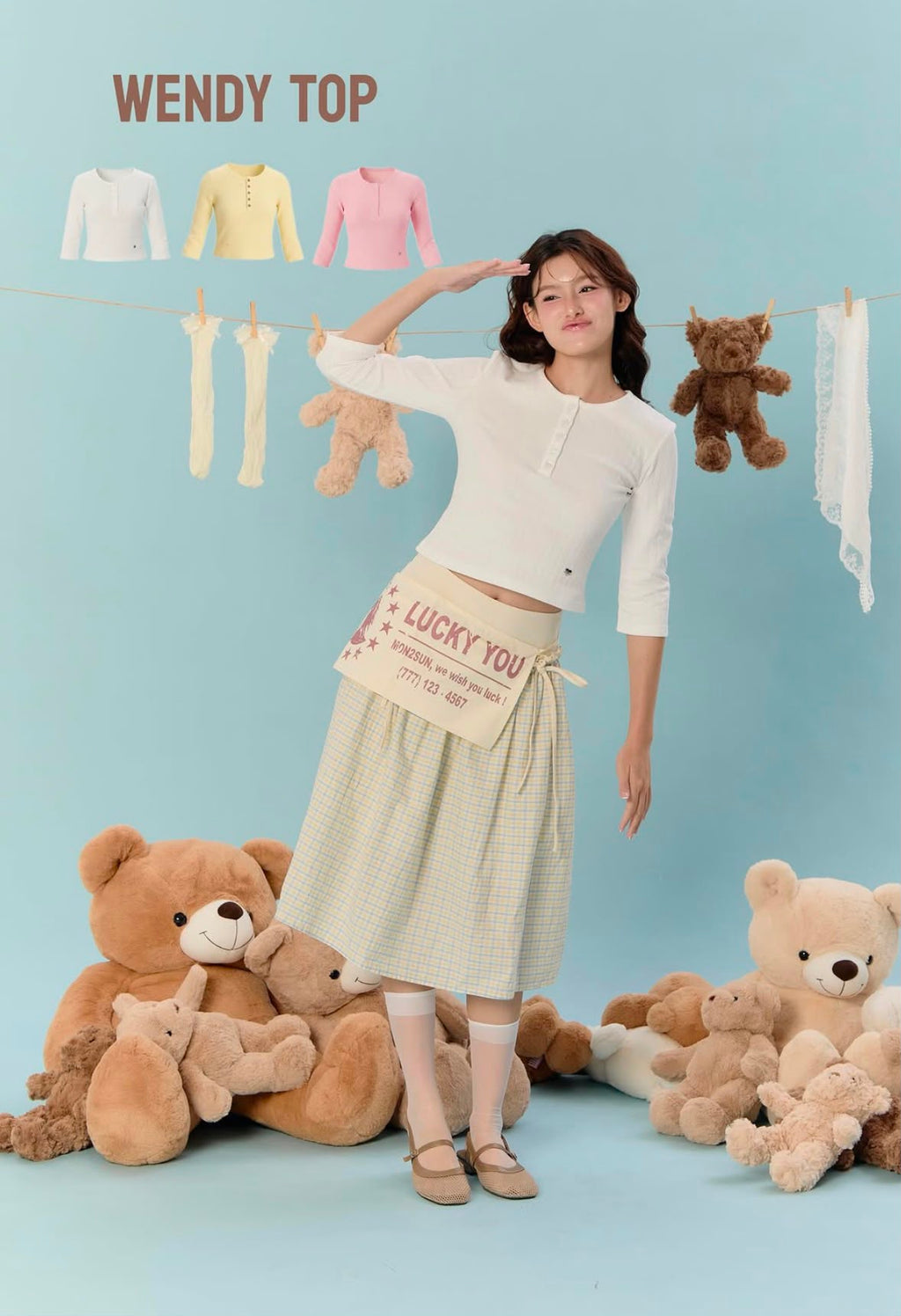 ♡預訂♡ 可愛拼色花花鈕扣中袖Tee